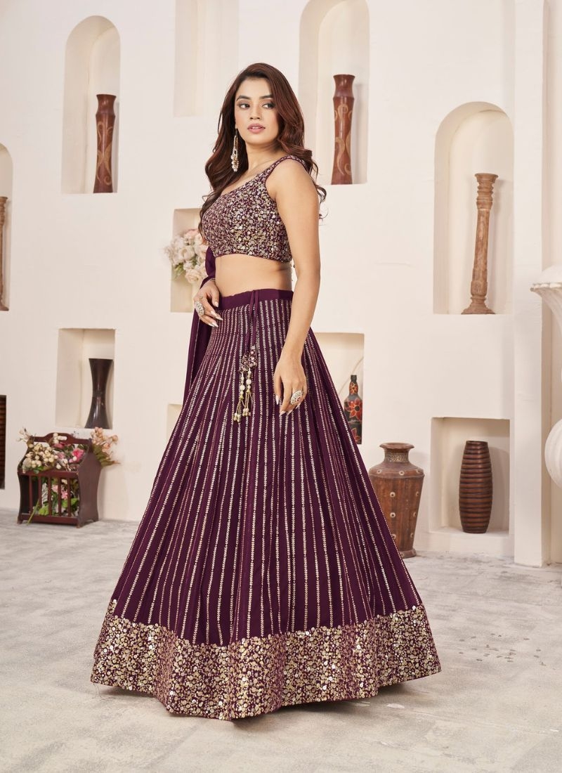 Exquisite embroidered georgette lehenga choli in violet