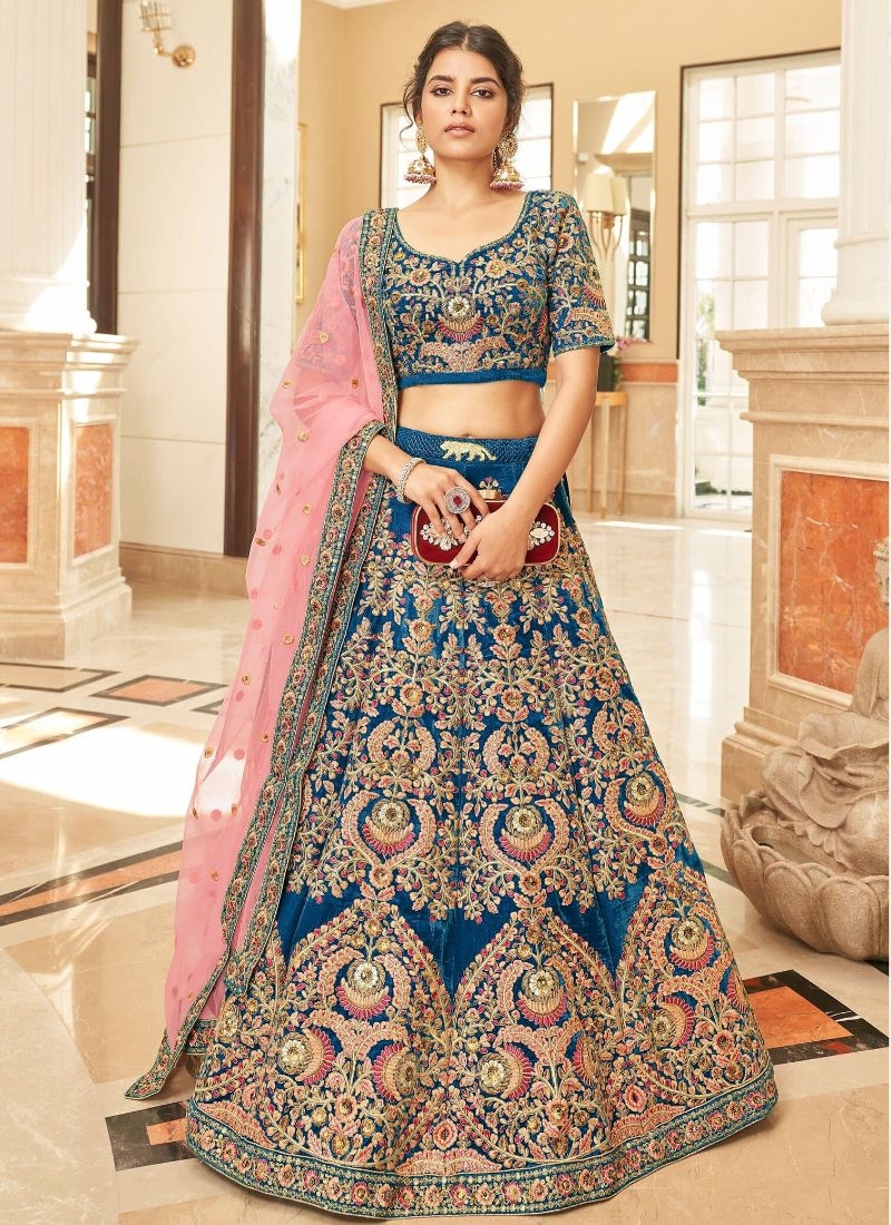 Beautiful lehenga choli with embroidered dupatta in royal blue