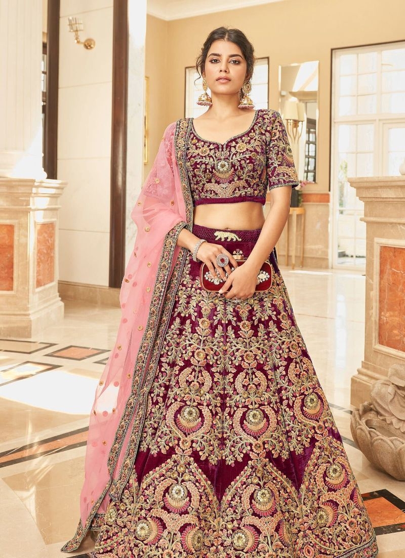 Beautiful lehenga with embroidered dupatta in maroon