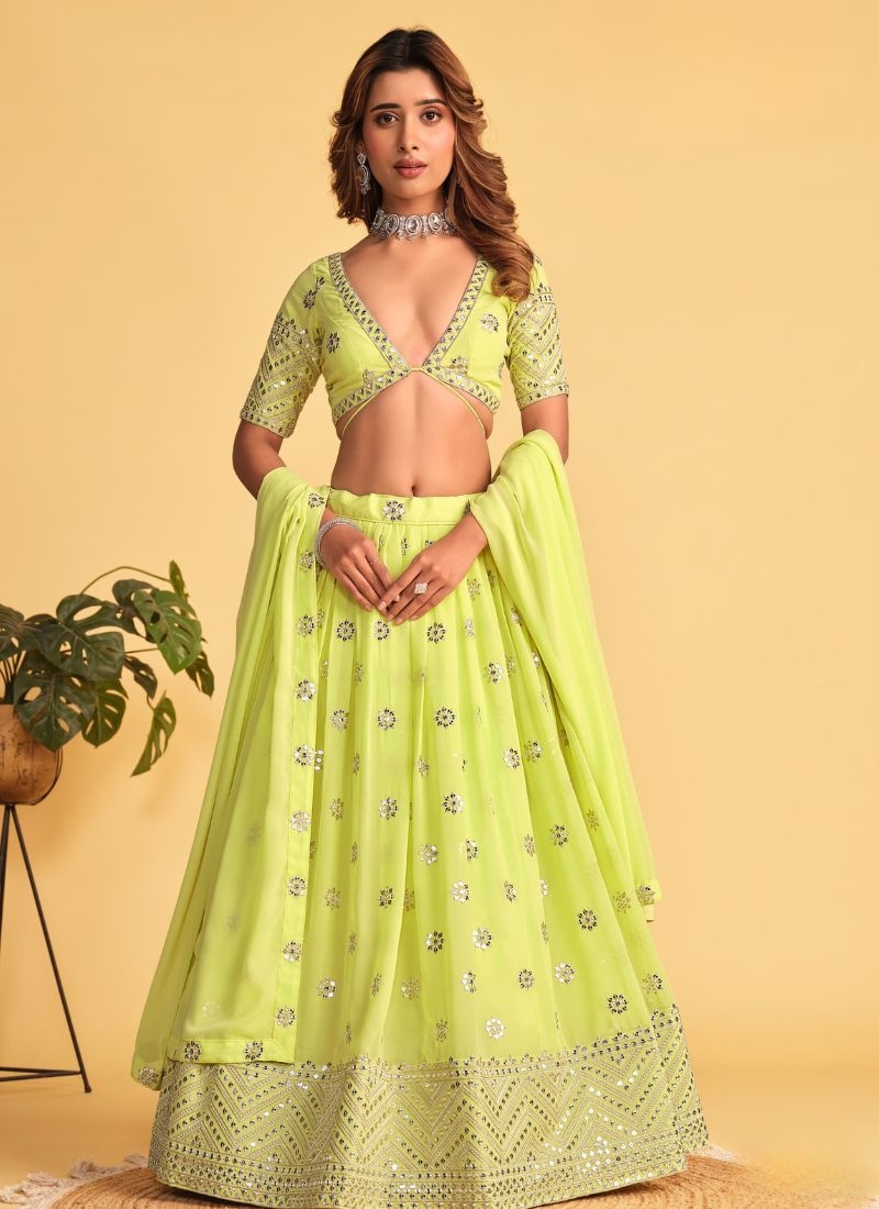 Beautiful embroidered georgette lehenga choli in light green