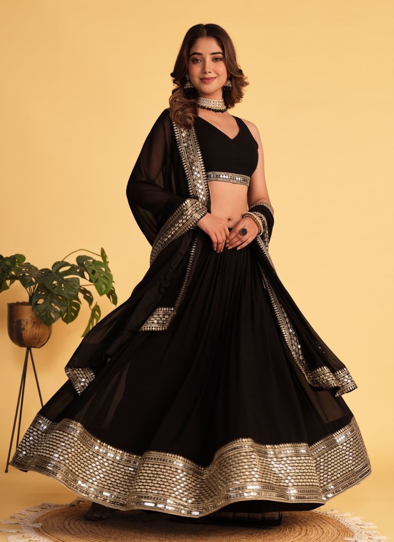 Beautiful embroidered georgette lehenga choli in black