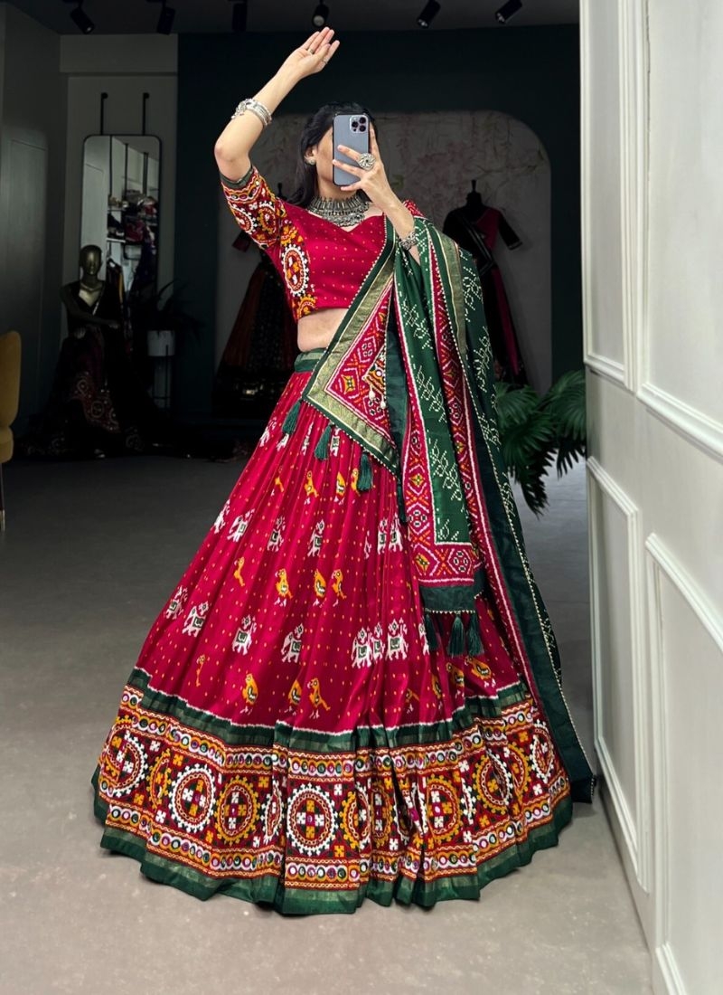 Beautiful Navratri special silk lehenga choli in red