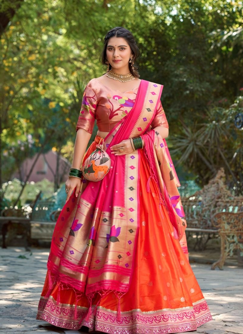 Beautiful zari embroidered silk lehenga choli in pink