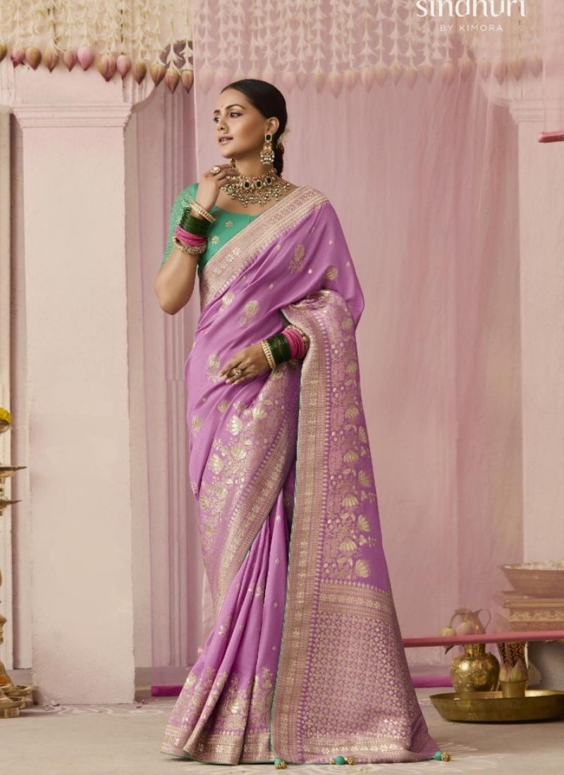 Exquisite dola silk saree with meenakari weaving in pink