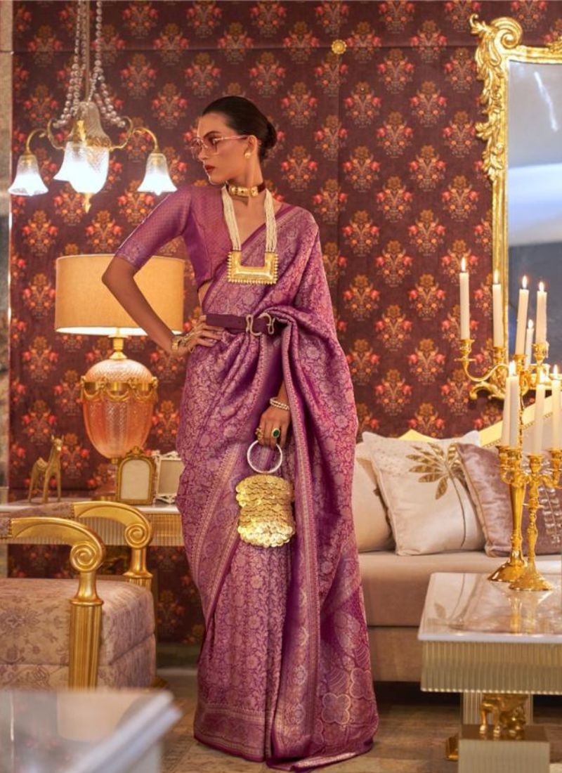 Stunning hand weaving kabby silk saree in purple