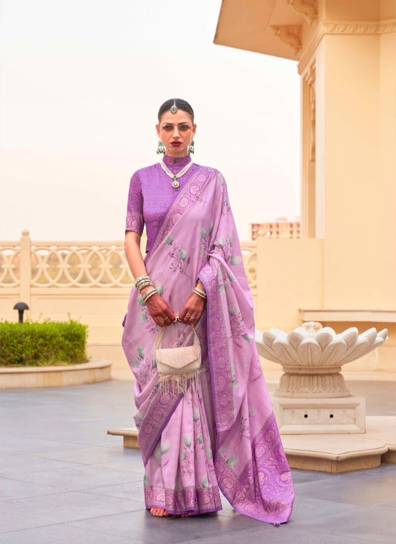 Gorgeous floral printed silk saree in pink