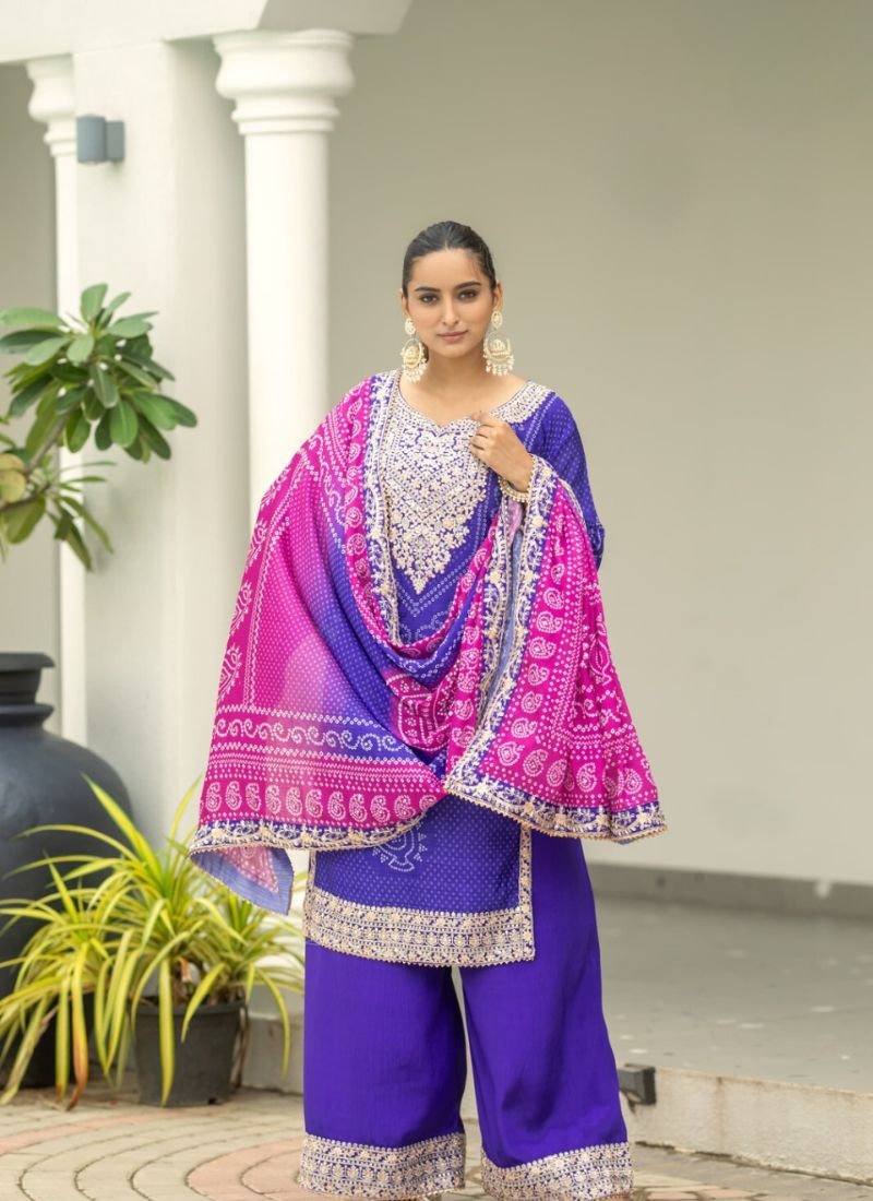 Stunning digital printed Chinon palazzo suit in purple