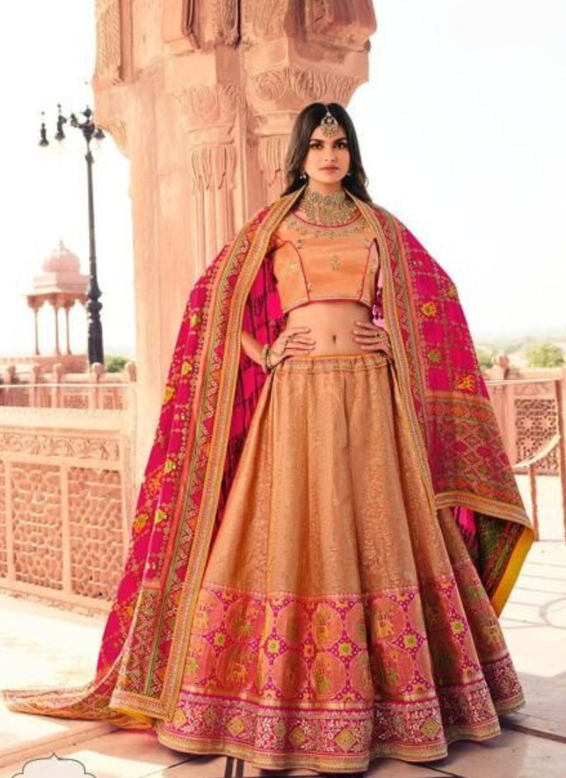 Stunning zari embroidered silk lehenga choli in brown