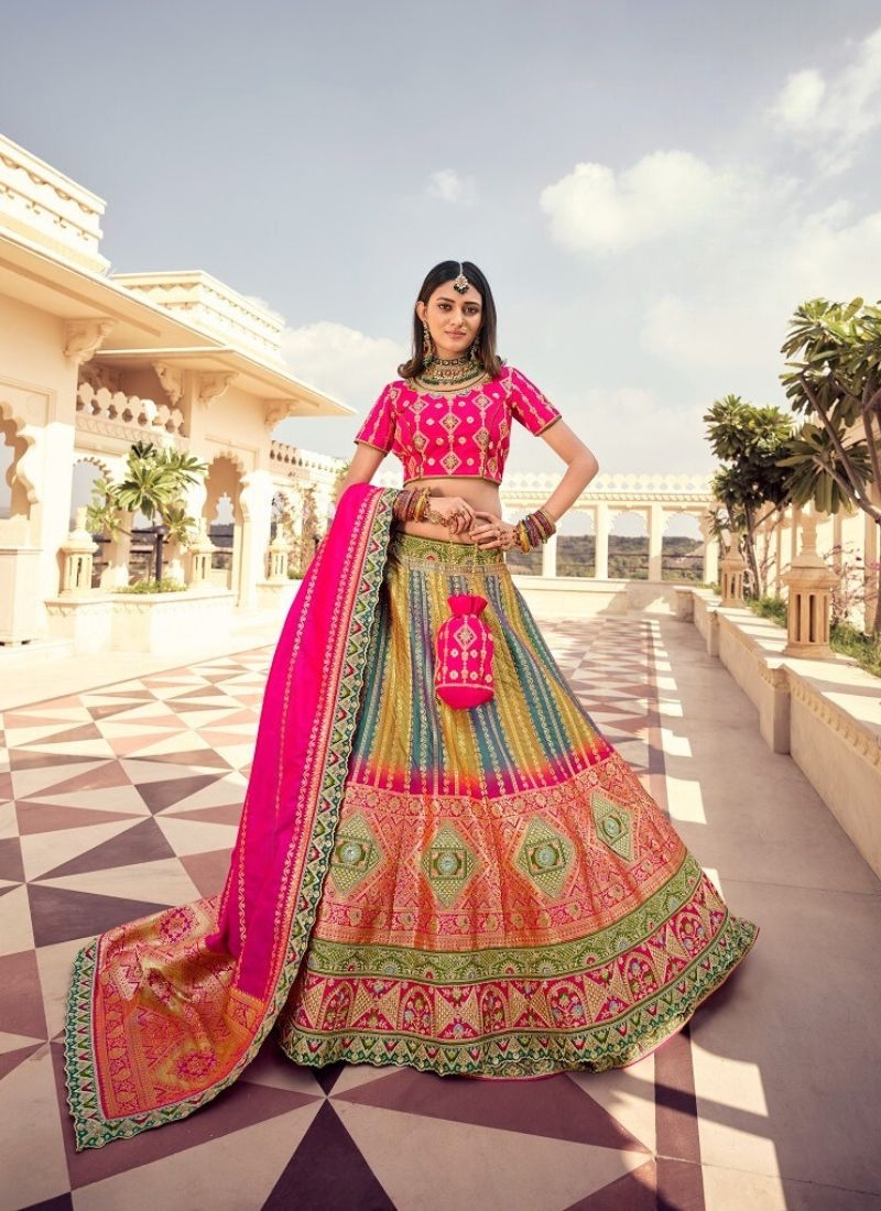 Stunning zari embroidered silk lehenga choli in pink