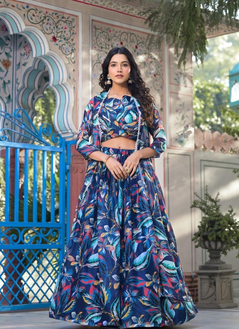 Exquisite digital printed georgette lehenga choli in royal blue