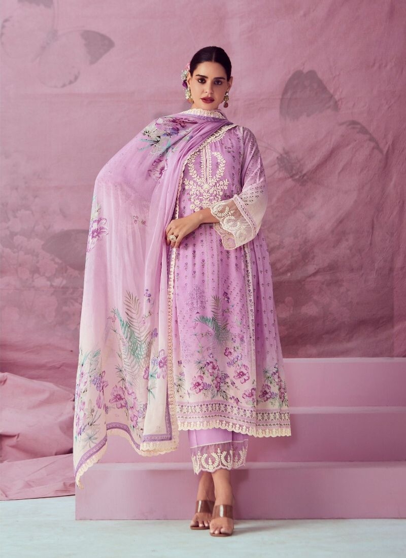 Beautiful embroidered pure muslin kurta pant suit in baby pink