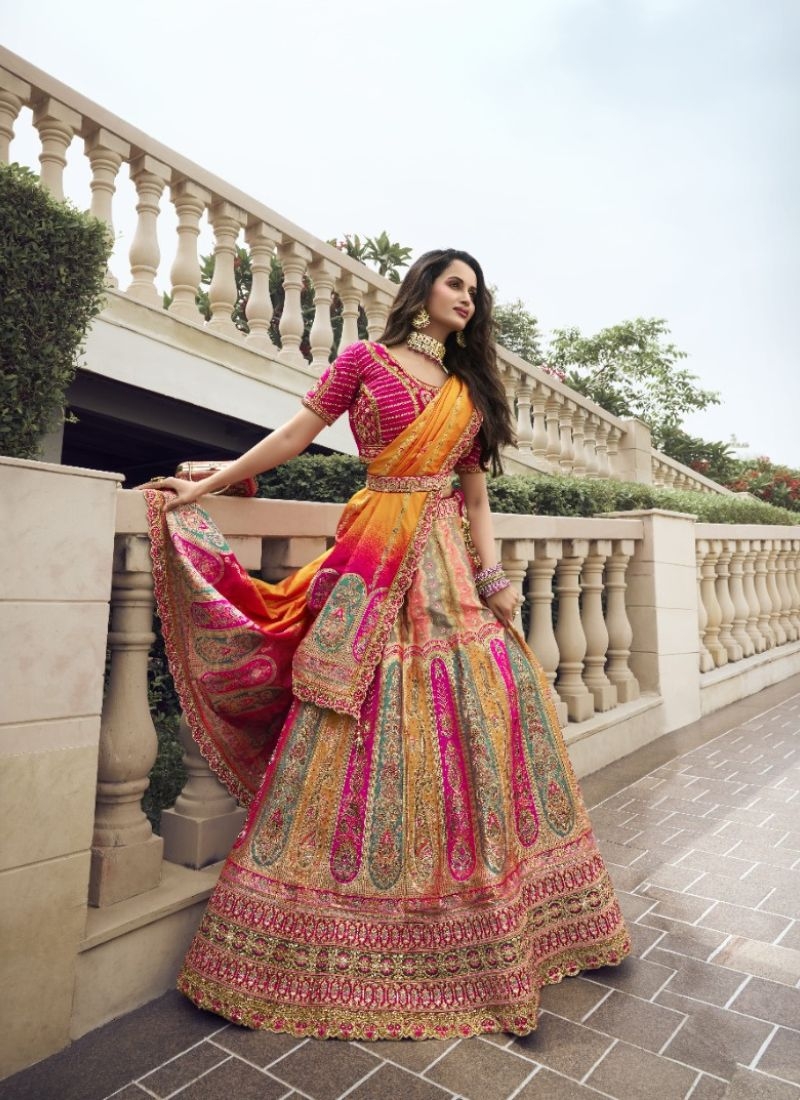 Stunning embroidered banarasi silk lehenga choli in pink