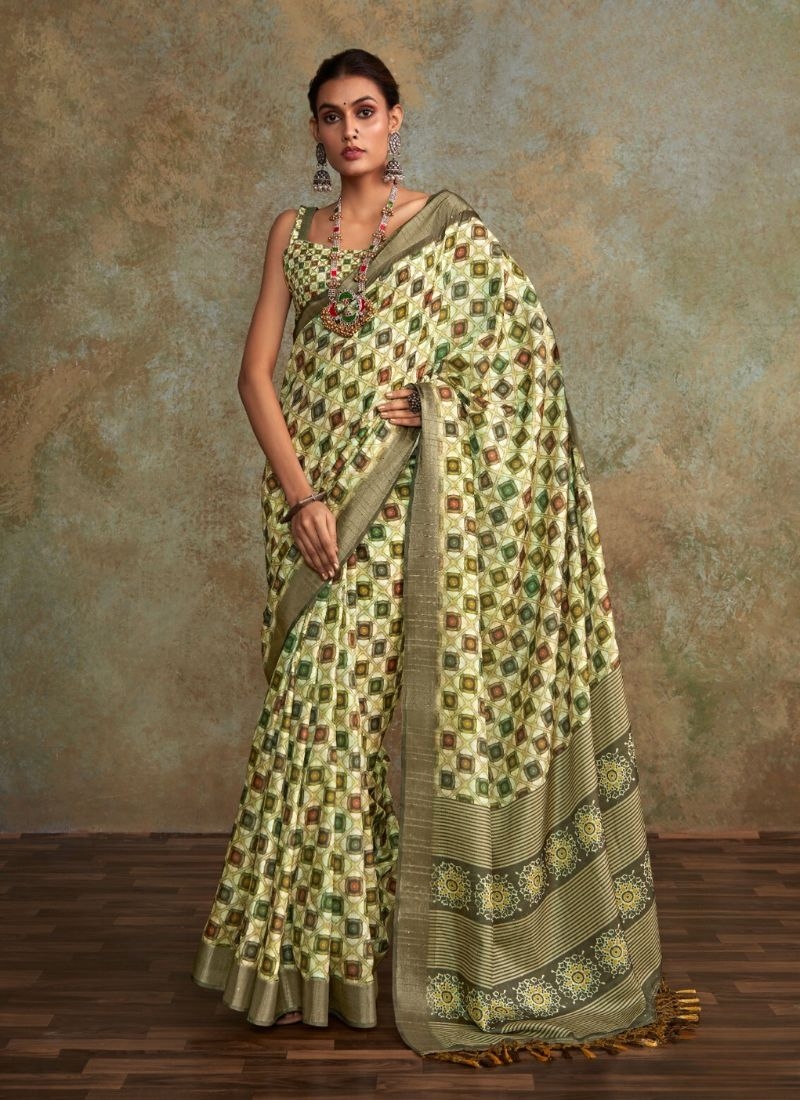 Stunning hand loom weaving silk saree in light green