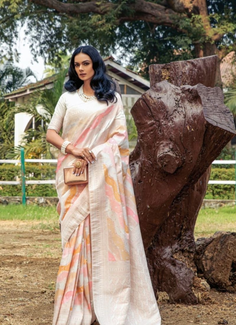 Designer digital printed silk saree in baby pink