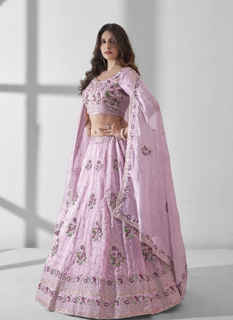 Designer heavy embroidered pure cotton lehenga choli in pink