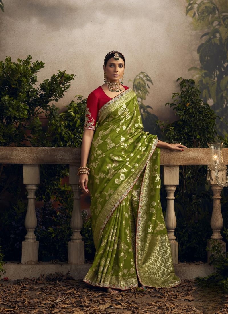 Exquisite sequin worked dola silk saree in green