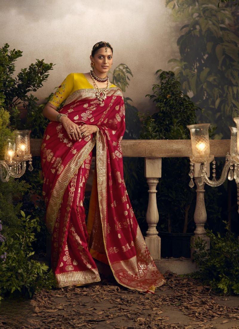 Exquisite sequin worked dola silk saree in red