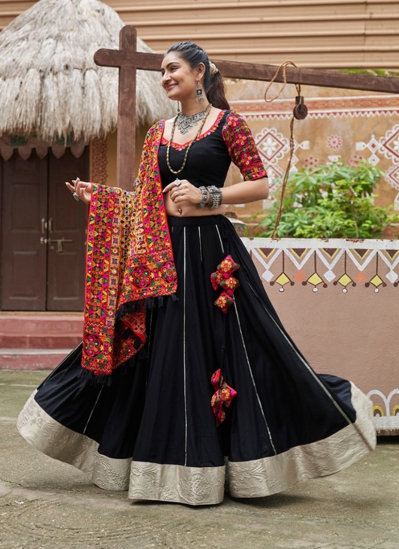 Beautiful mirror embroidered viscose rayon lehenga choli in black