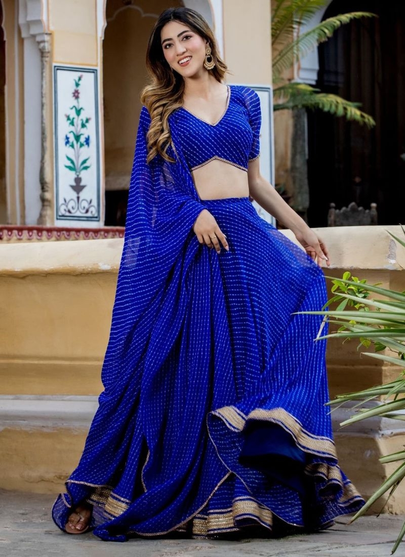 Stylish embroidered georgette lehenga choli in royal blue