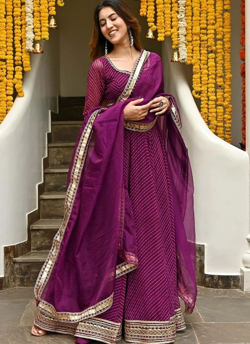 Stylish embroidered georgette lehenga choli in dark purple