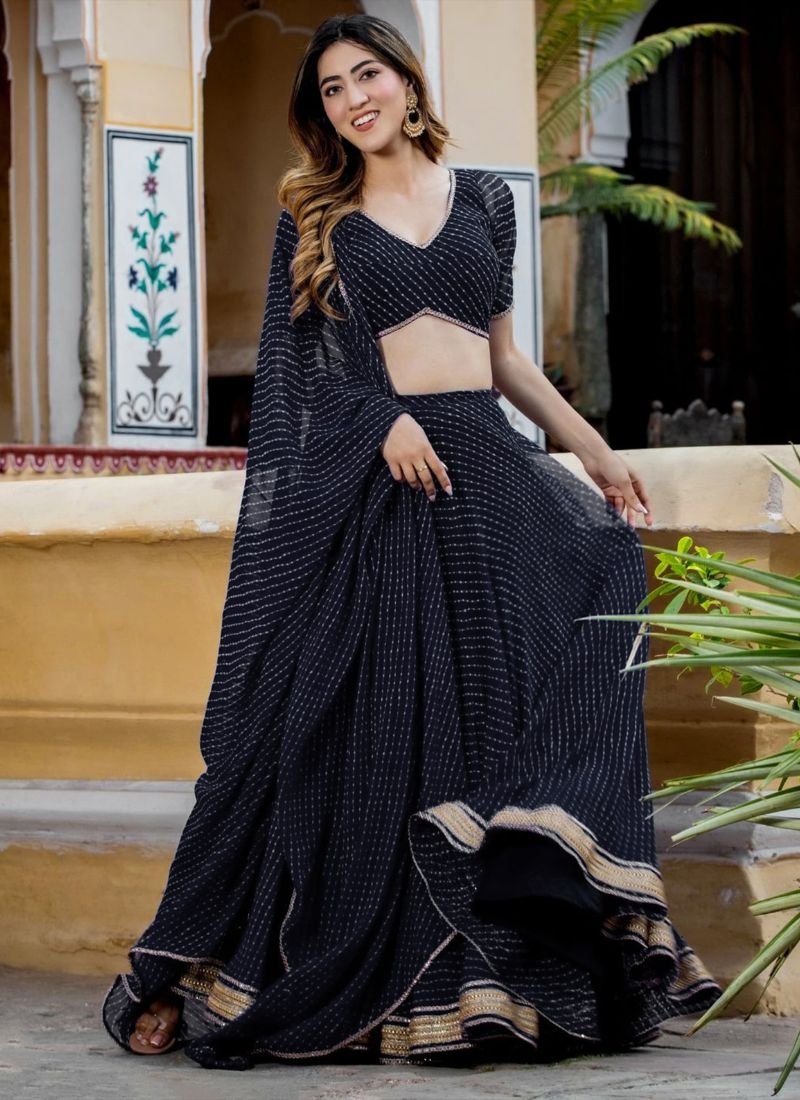 Stylish embroidered georgette lehenga choli in navy blue