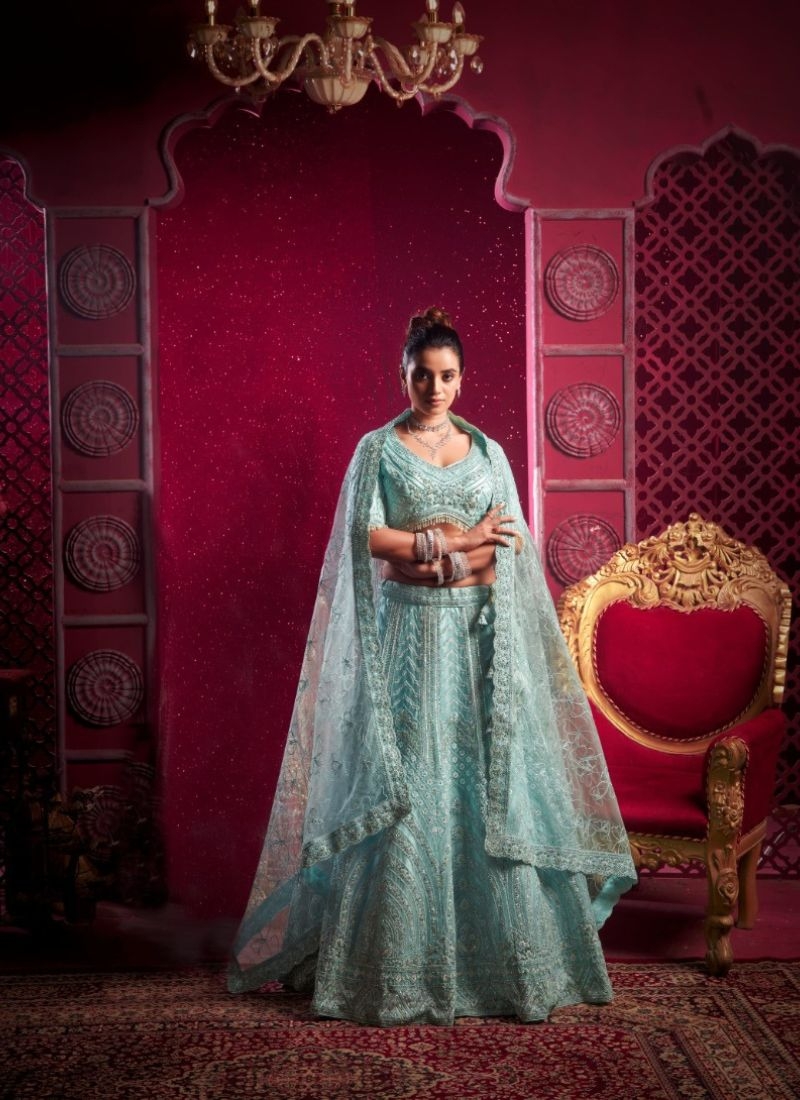 Stunning embroidered premium net lehenga choli in blue