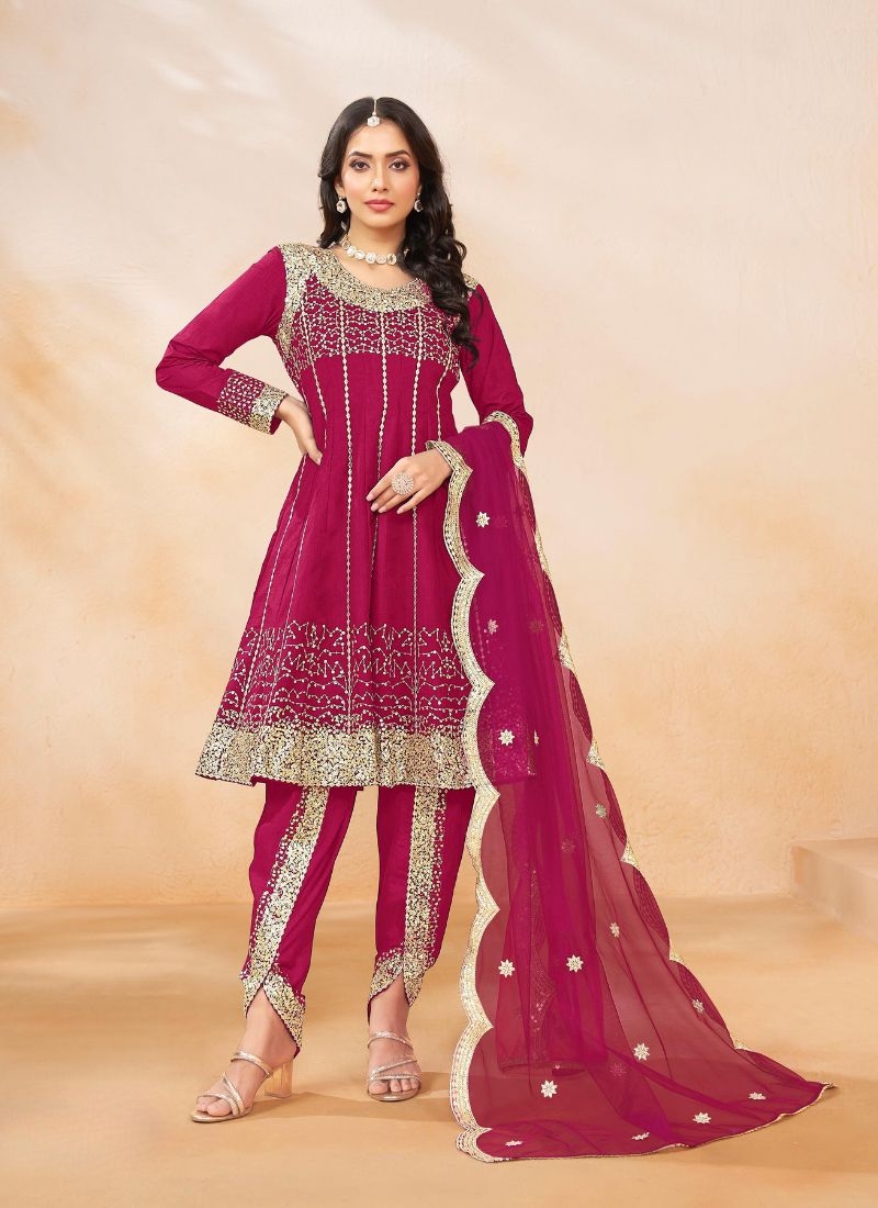 Stunning embroidered silk salwar suit in pink