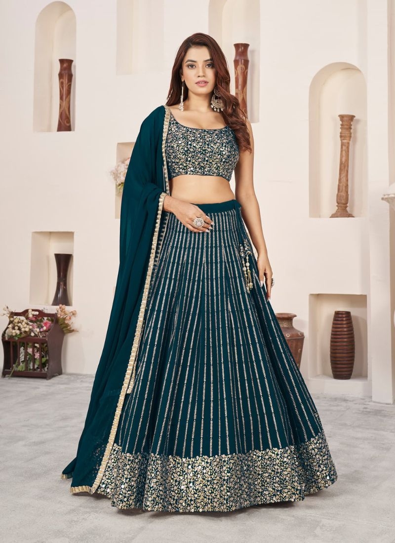 Exquisite embroidered georgette lehenga choli in blue