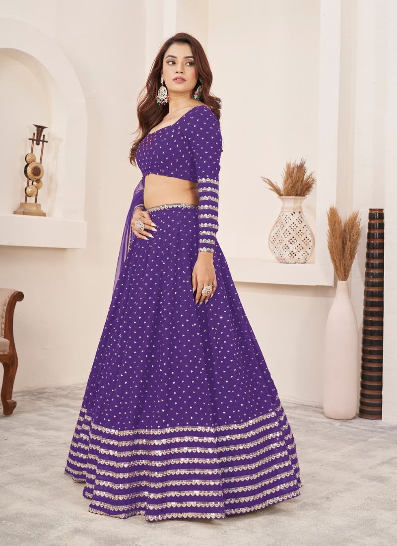 Exquisite sequin embroidered georgette lehenga choli in violet