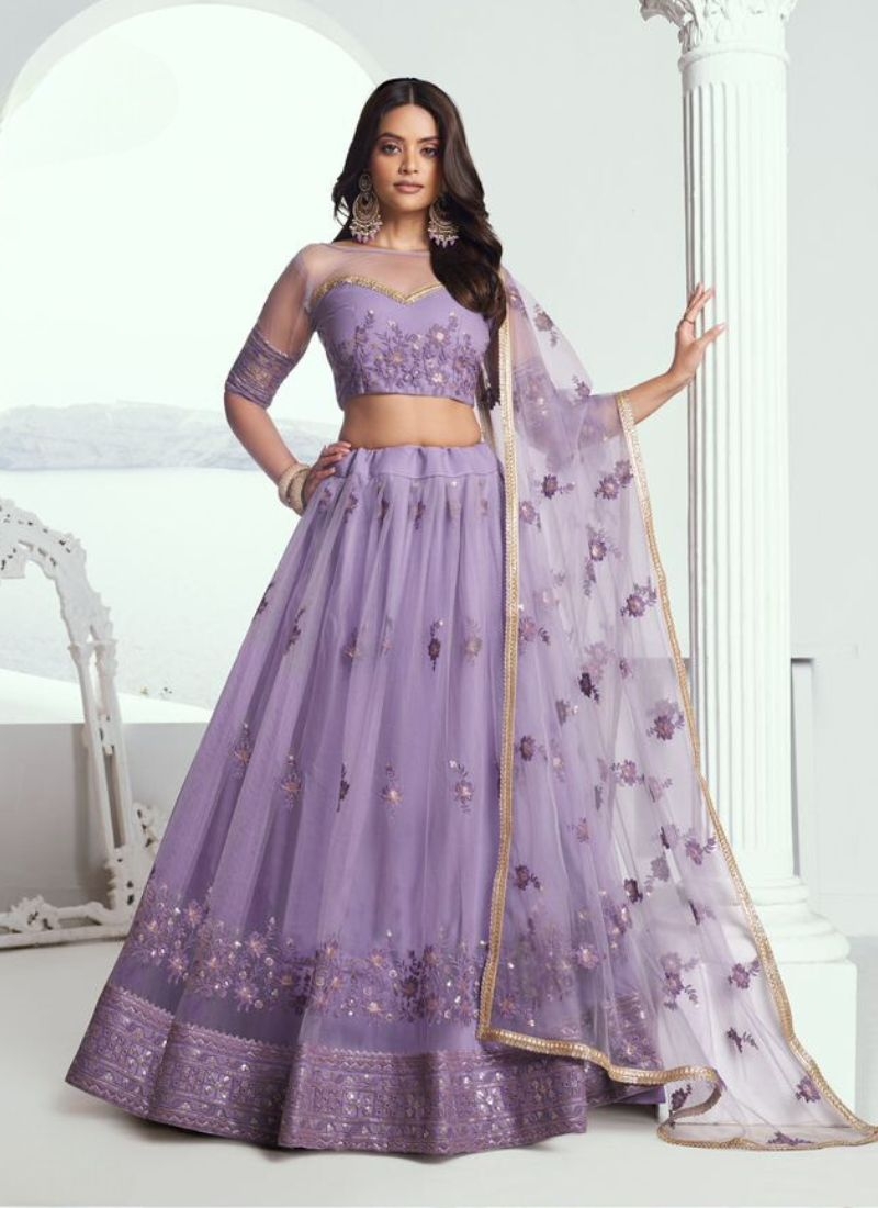 Beautiful designer butterfly net lehenga choli in purple