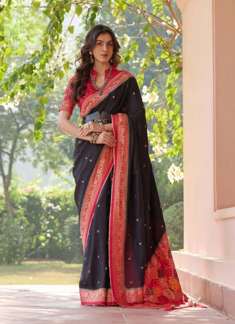 Designer embroidered viscose saree in black