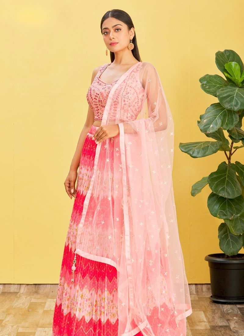 Designer printing work pure georgette lehenga choli in baby pink