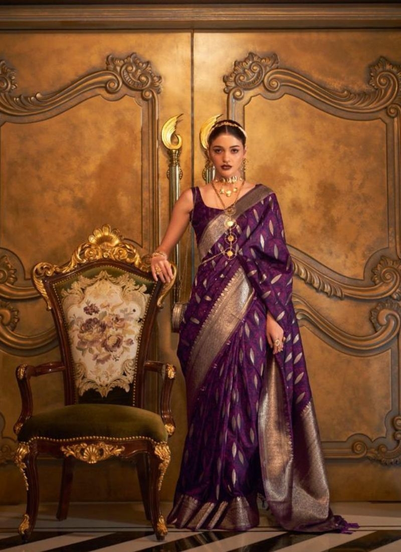 Beautiful handloom weaving silk saree in dark purple