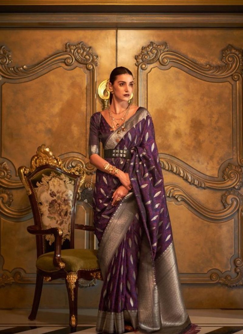 Beautiful handloom weaving silk saree in violet