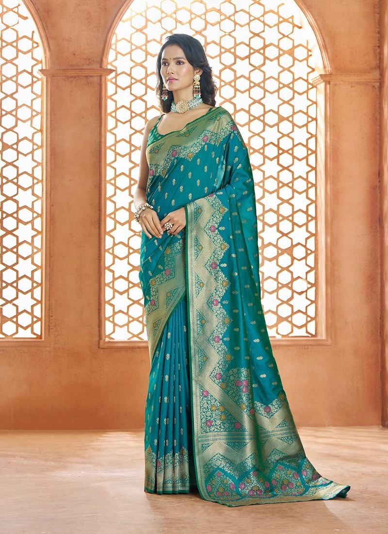 Designer soft handloom weaved banarasi silk saree in blue