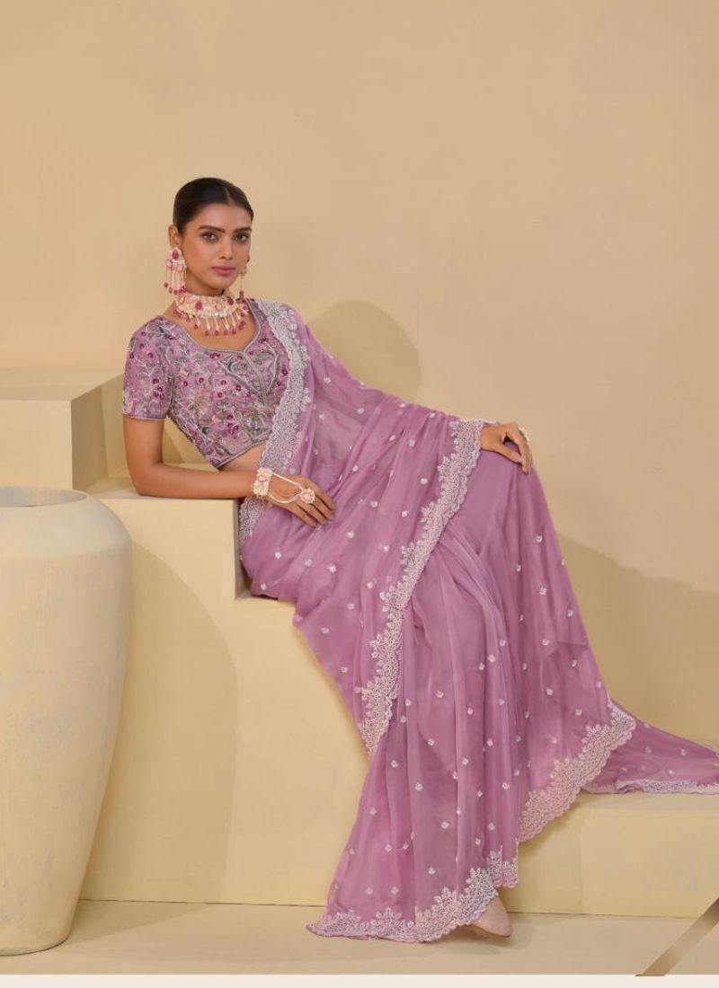 Stunning Heavy embroidered pure silk saree in pink