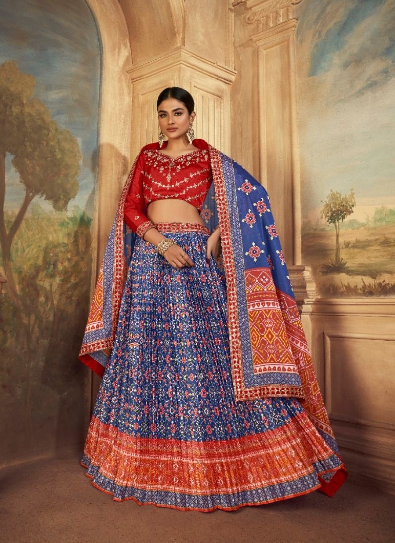 Designer embroidered Navratri special silk lehenga choli in dark blue