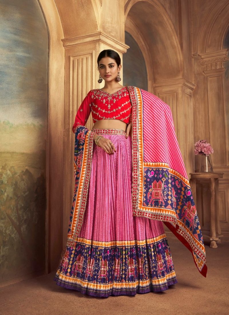 Designer embroidered Navratri special silk lehenga choli in pink