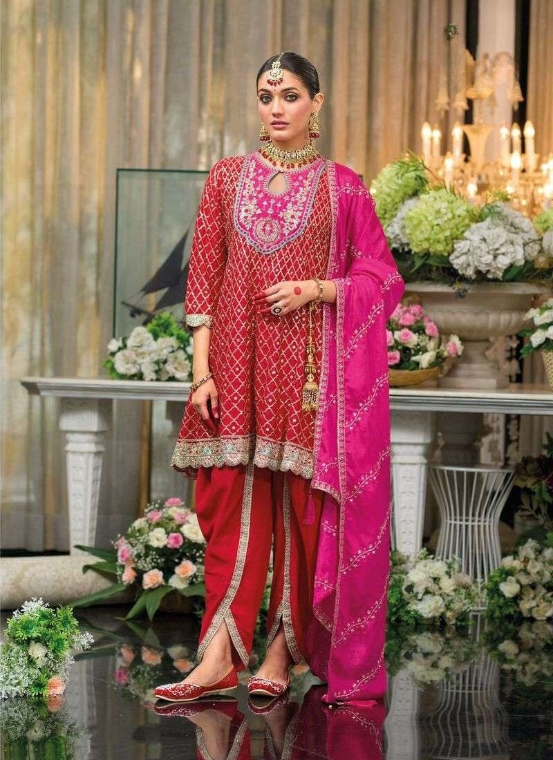 Stunning embroidered Chinon salwar suit in red