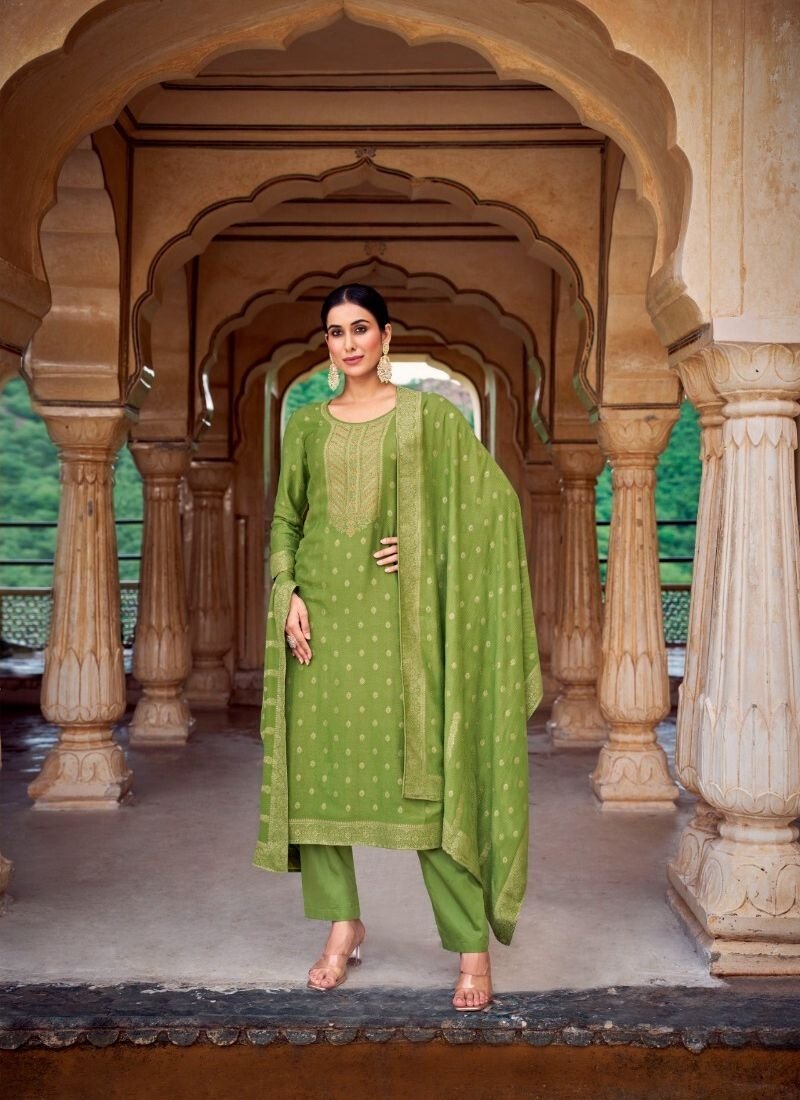 Stylish jacquard printed viscose kurta pant suit in light green