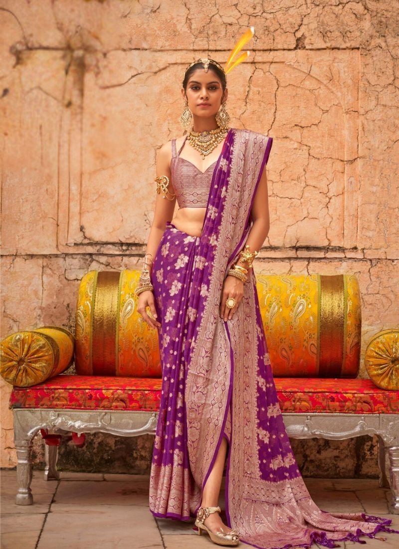 Beautiful hand weaved georgette saree in purple