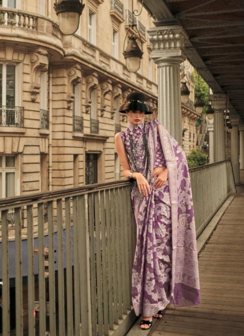 Stylish handwoven organza saree in purple