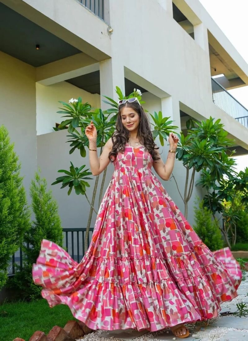 Stunning digital printed rayon anarkali in baby pink