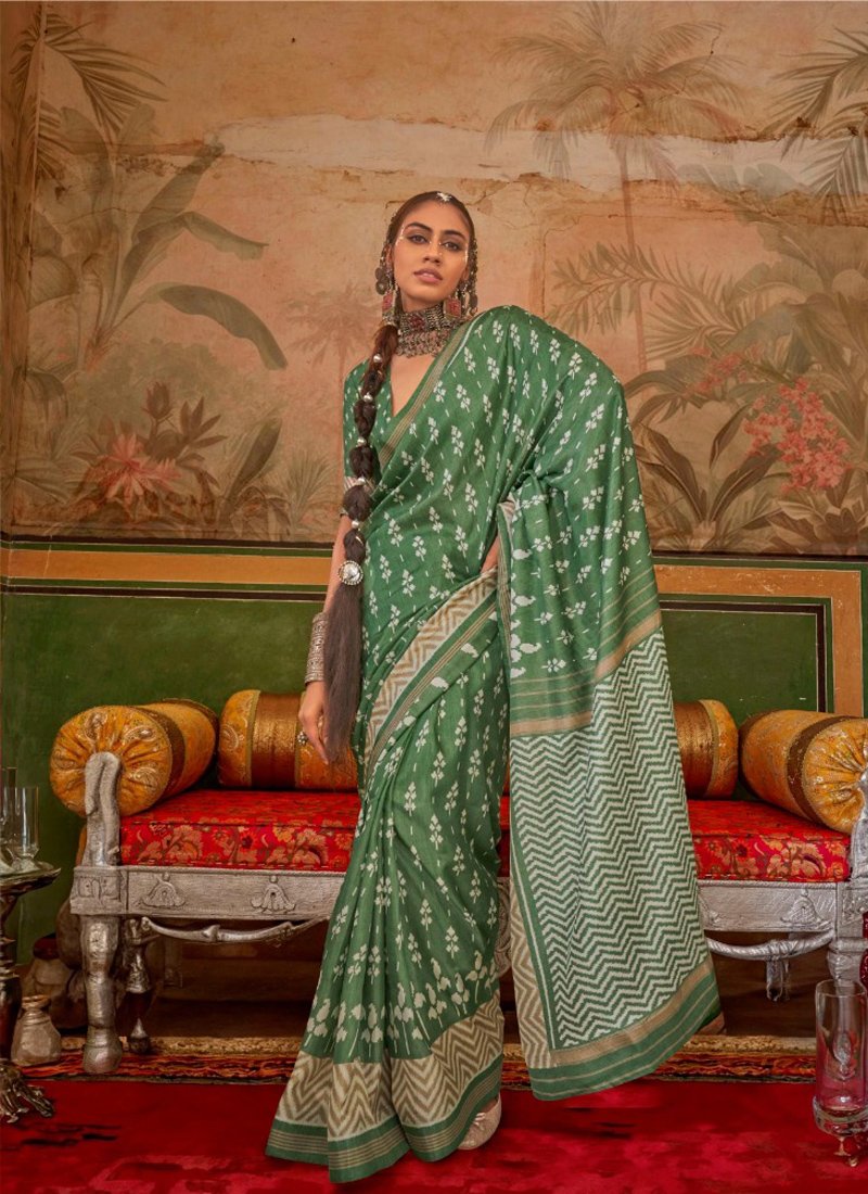 Stunning jacquard weaving silk saree in green