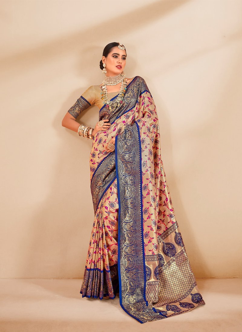 Stunning zari weaving tissue silk saree in royal blue