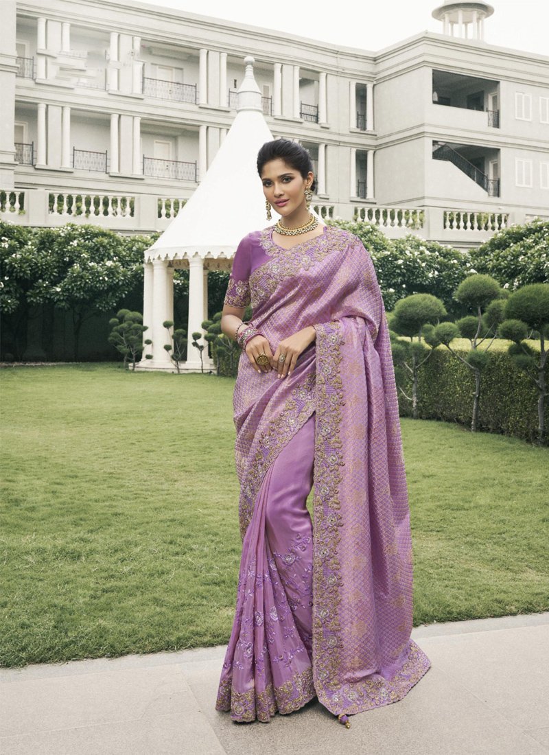 Stylish zari woven tissue silk saree in purple