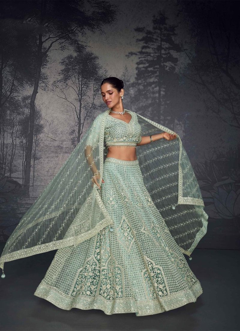 Beautiful georgette bridal embroidered lehenga in green