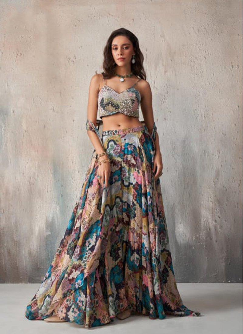 Exquisite embroidered chinon lehenga in blue