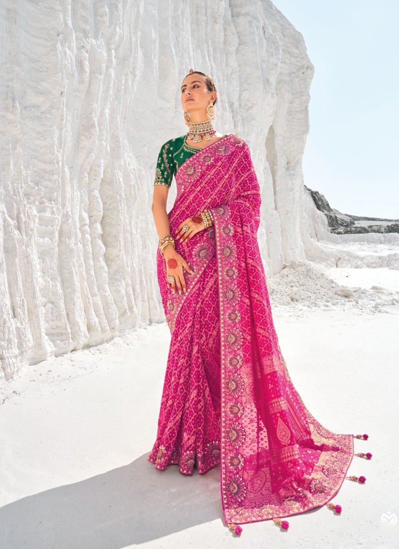 Beautiful bandani printed pure georgette saree in pink