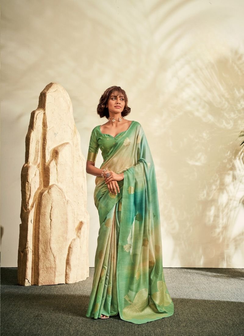 Elegant digital printed silk saree in light green